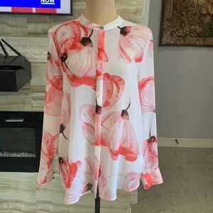 H by Halston Sheer pink Floral Top.‎ Size S/P (261)